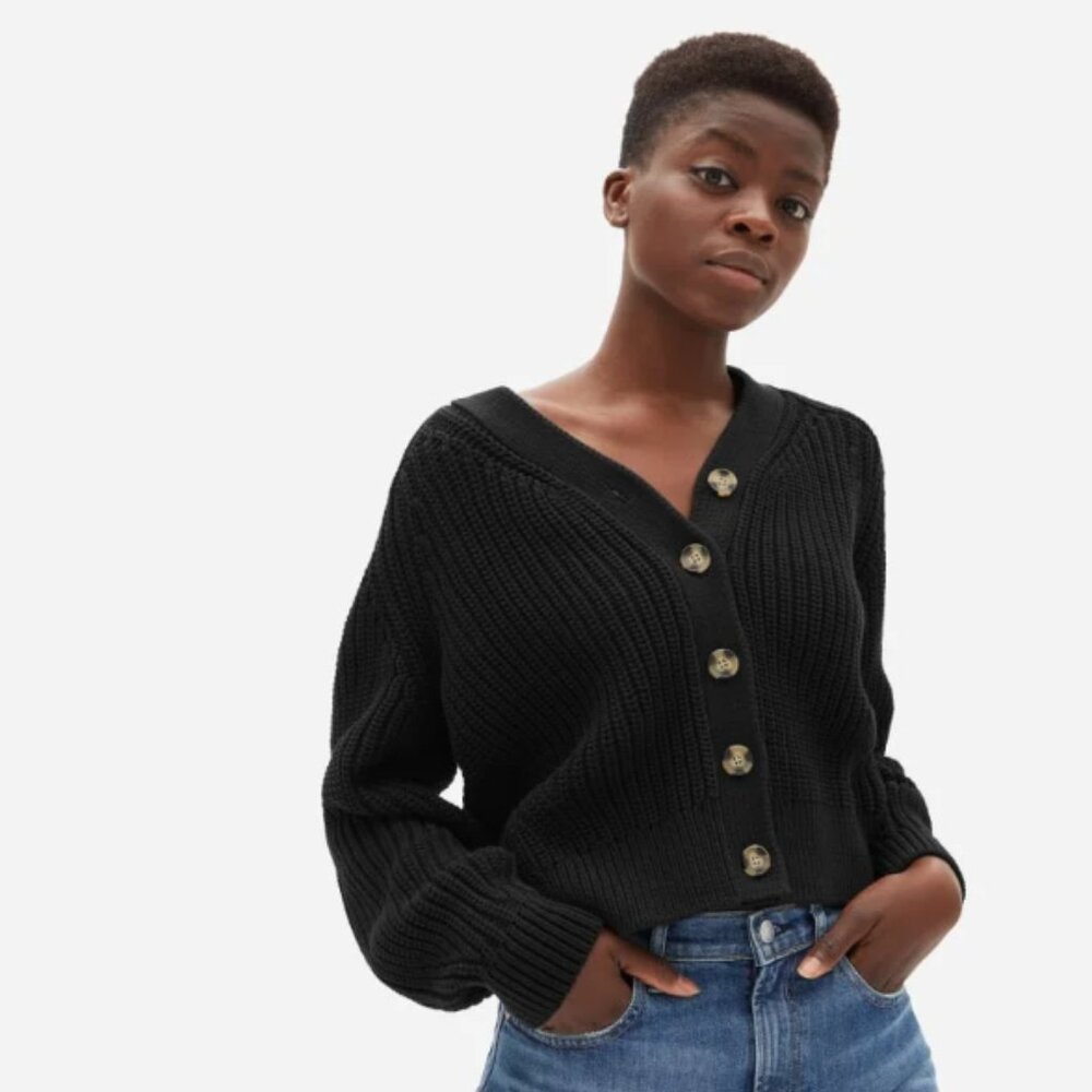 Everlane The Texture Cotton Cardigan in Black XS